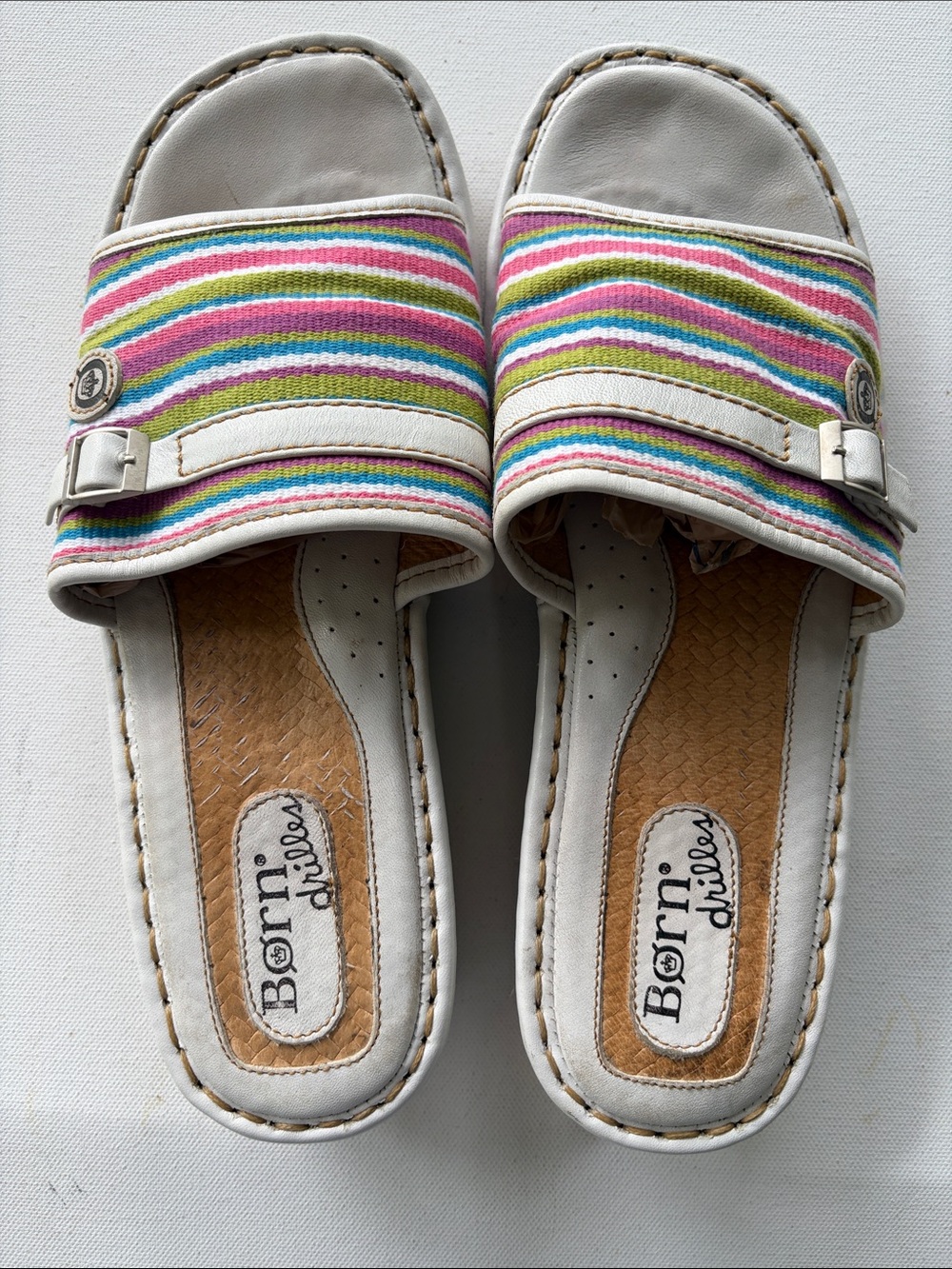 Born Drilles Slide Sandals Striped Fabric